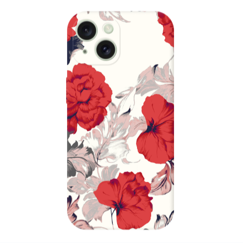 Apple iPhone 15 Red Flowers Transparent Silicone TPU Θήκη