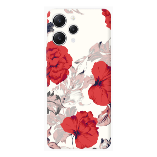 Xiaomi Redmi 12 Red Flowers Transparent Silicone TPU Θήκη