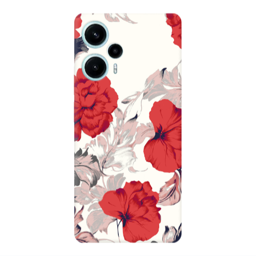 Xiaomi Poco F5 Red Flowers Transparent Silicone TPU Θήκη