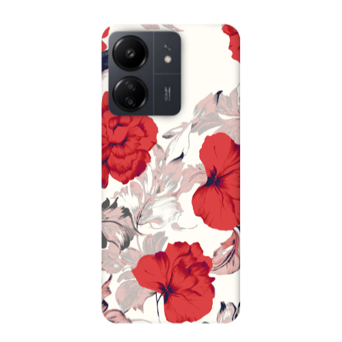 Xiaomi Redmi 13C Red Flowers Transparent Silicone TPU Θήκη