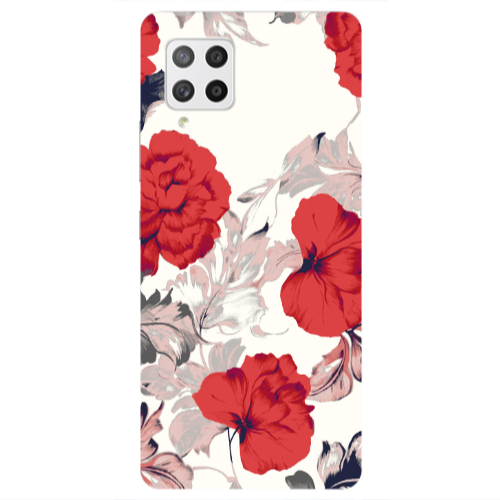 Samsung A42 5G Red Flowers Transparent Silicone TPU Θήκη