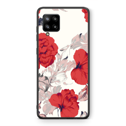 Samsung A42 5G Red Flowers Black Glossy Θήκη