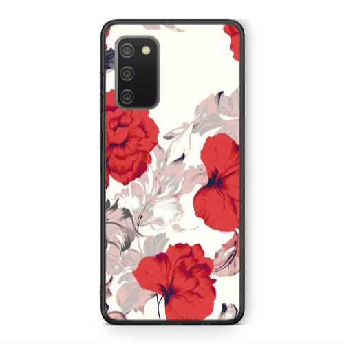Samsung A02s Red Flowers Black Glossy Θήκη