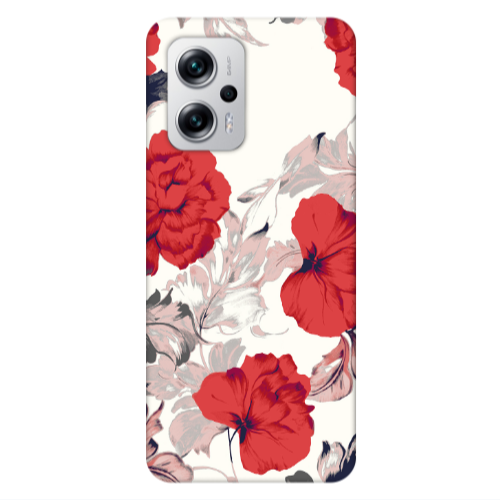 Xiaomi Poco X4 GT Red Flowers Transparent Silicone TPU Θήκη