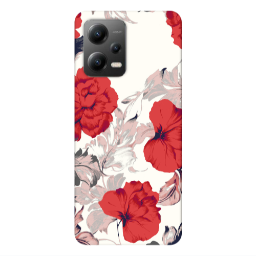 Xiaomi Poco X5 Red Flowers Transparent Silicone TPU Θήκη