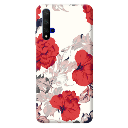 Huawei Nova 5 T Red Flowers Transparent Silicone TPU Θήκη