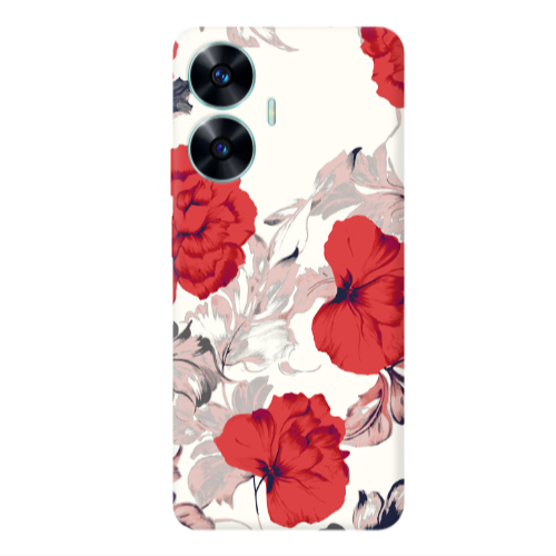 Realme C55 Red Flowers Transparent Silicone TPU Θήκη