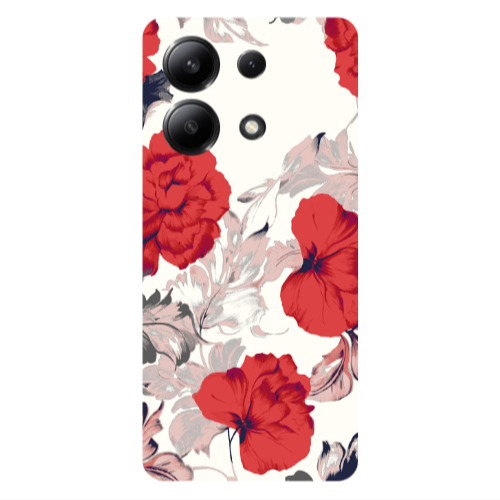 Xiaomi Redmi Note 13 4G Red Flowers Transparent Silicone TPU Θήκη