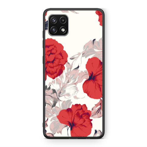 Samsung A22 5G Red Flowers Black Glossy Θήκη