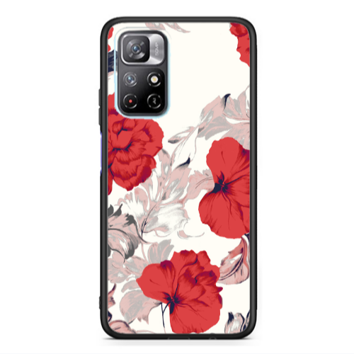 Xiaomi Poco M4 Pro 5G Red Flowers Black Glossy Θήκη