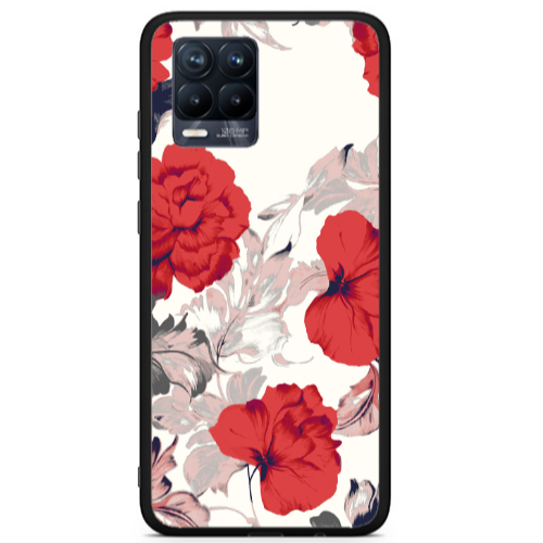 Realme 8 i Red Flowers Black Glossy Θήκη
