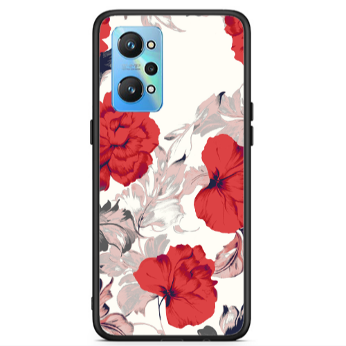 Realme Gt Neo 2 Red Flowers Black Glossy Θήκη