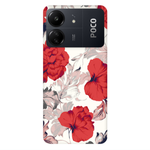 Xiaomi Poco C65 Red Flowers Transparent Silicone TPU Θήκη