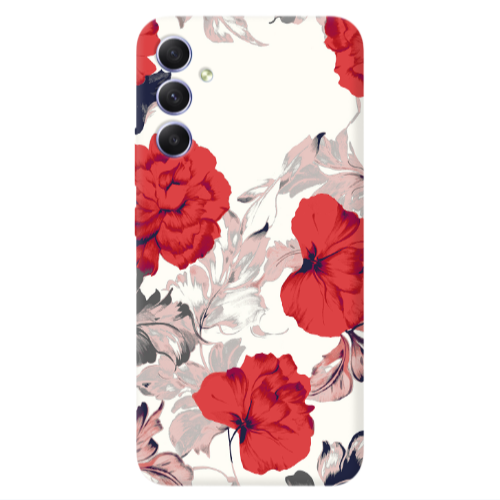 Samsung A25 Red Flowers Transparent Silicone TPU Θήκη
