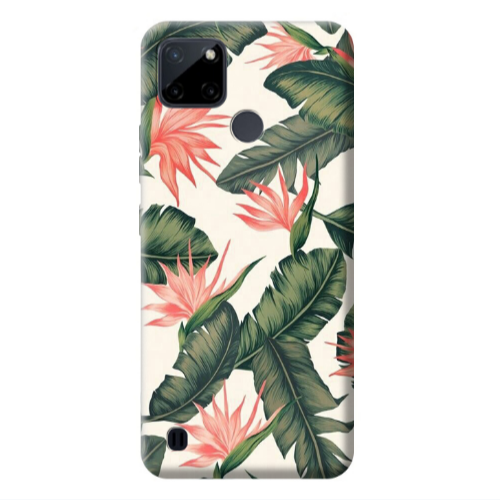 Realme C25Y Green Laves Transparent Silicone TPU Θήκη