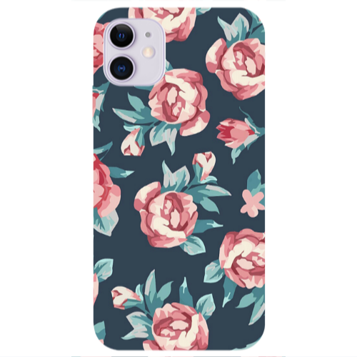 Apple iPhone 11  Purple roses Transparent Silicone TPU Θήκη