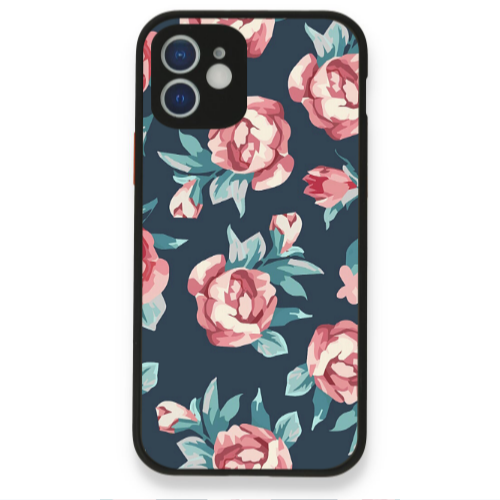 Apple iPhone 12 Purple roses Black Glossy Θήκη