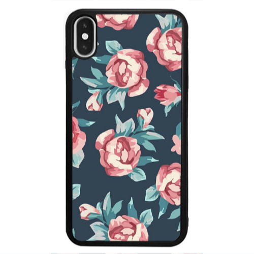 Apple iPhone X Purple roses Black Glossy Θήκη