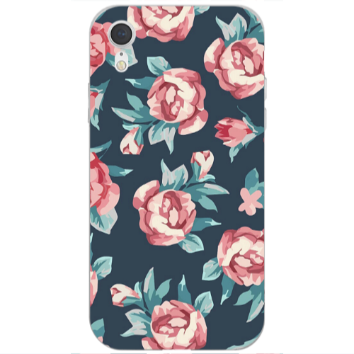 Apple iPhone Xr Purple roses Transparent Silicone TPU Θήκη