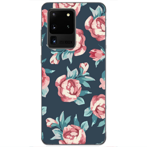 Samsung S20 Ultra Purple roses Transparent Silicone TPU Θήκη