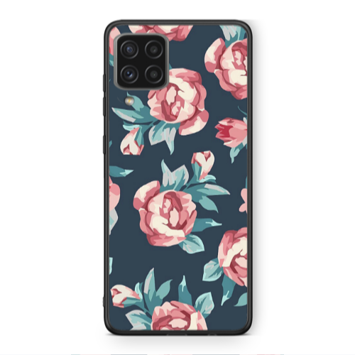 Samsung A22 4G Purple roses Black Glossy Θήκη