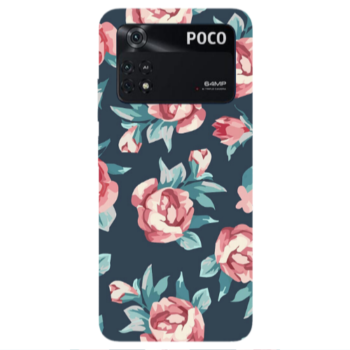 Xiaomi Poco M4 Pro 4G Purple roses Transparent Silicone TPU Θήκη
