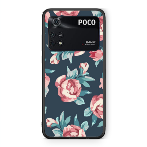 Xiaomi Poco M4 Pro 4G Purple roses Black Glossy Θήκη
