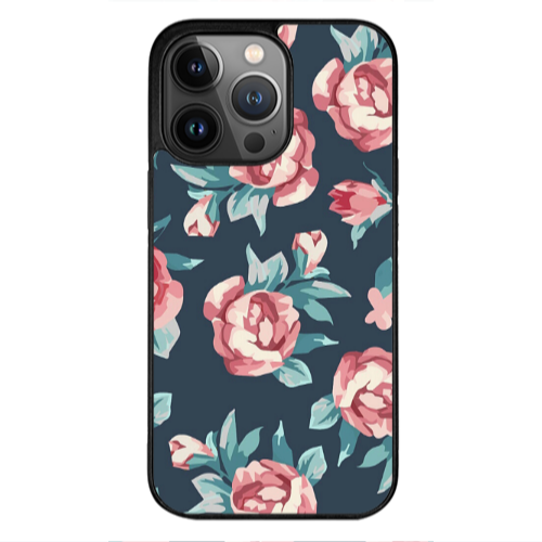 Apple iPhone 12 Pro Max Purple roses Black Glossy Θήκη