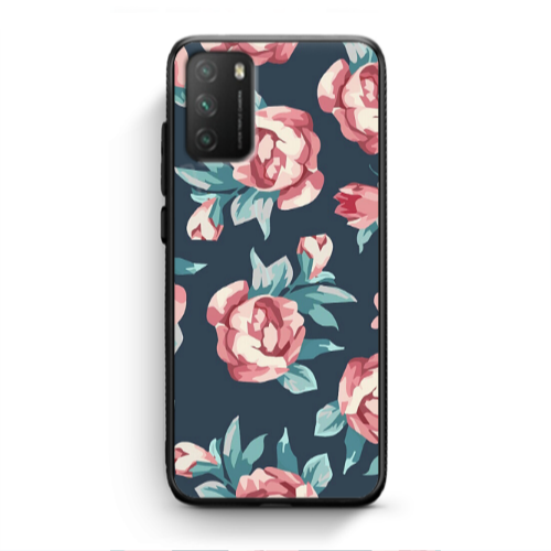 Xiaomi Poco M3 Purple roses Black Glossy Θήκη
