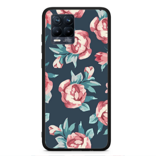 Realme 8  Purple roses Black Glossy Θήκη