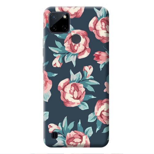 Realme C25Y Purple roses Transparent Silicone TPU Θήκη