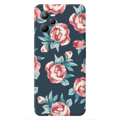 Realme C35 Purple roses Transparent Silicone TPU Θήκη