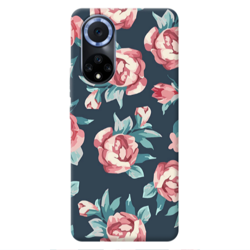 Huawei Nova 9 Purple roses Transparent Silicone TPU Θήκη