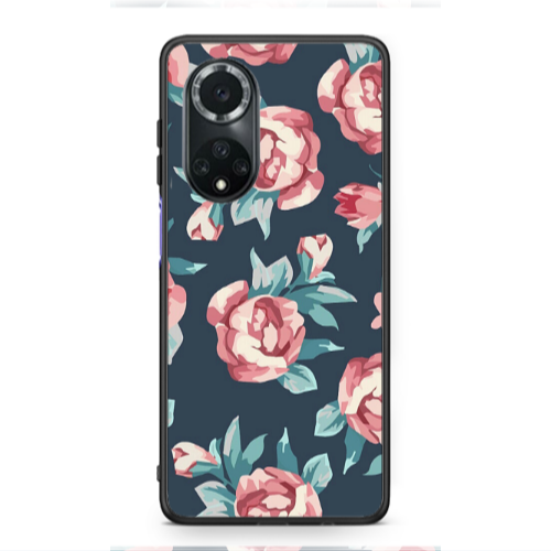 Huawei Nova 9 Purple roses Black Glossy Θήκη