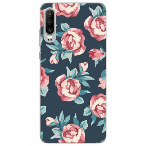 Huawei P30 Purple roses Transparent Silicone TPU Θήκη