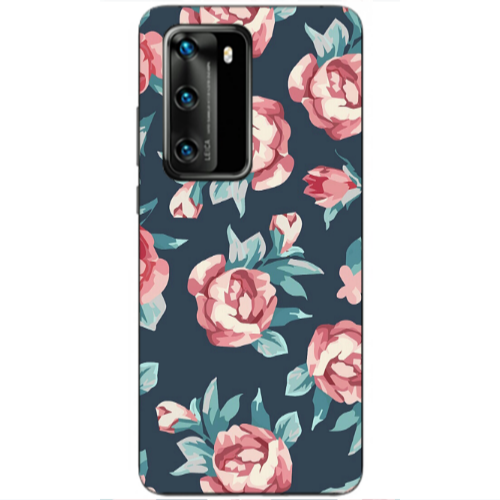 Huawei P40 Purple roses Transparent Silicone TPU Θήκη