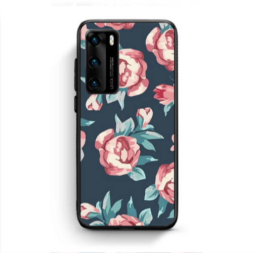 Huawei P40 Purple roses Black Glossy Θήκη