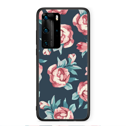 Huawei P40 Pro Purple roses Black Glossy Θήκη