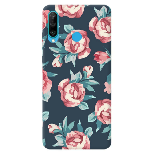 Huawei P30 Lite Purple roses Transparent Silicone TPU Θήκη