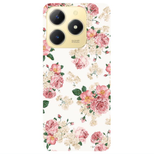 Realme C61 Pink Flowers 2 Transparent Silicone TPU Θήκη