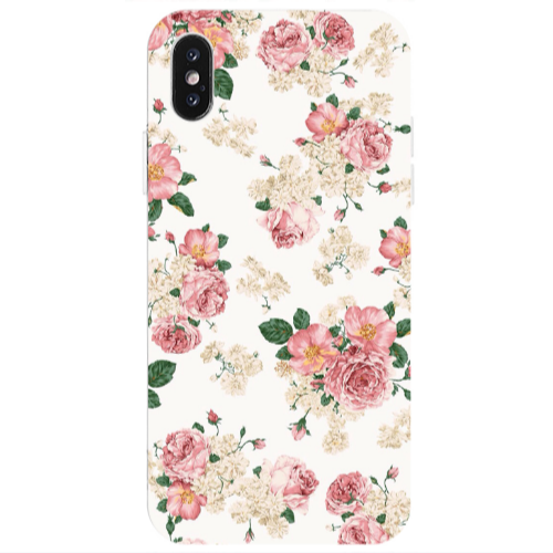 Apple iPhone X Pink Flowers 2 Transparent Silicone TPU Θήκη
