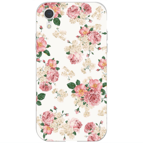 Apple iPhone Xr Pink Flowers 2 Transparent Silicone TPU Θήκη
