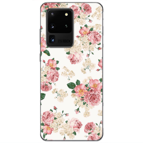 Samsung S20 Ultra Pink Flowers 2 Transparent Silicone TPU Θήκη