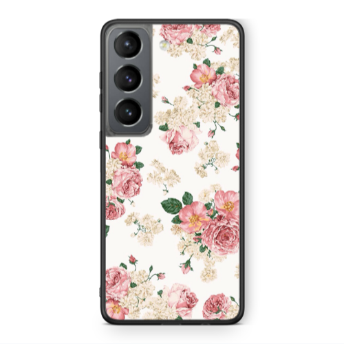 Samsung S21 Pink Flowers 2 Black Glossy Θήκη