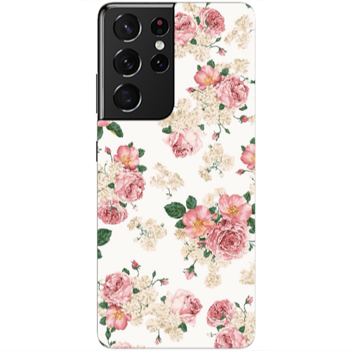 Samsung S21 Ultra Pink Flowers 2 Transparent Silicone TPU Θήκη