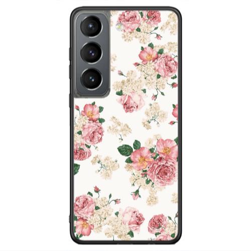 Samsung S21 Ultra Pink Flowers 2 Black Glossy Θήκη