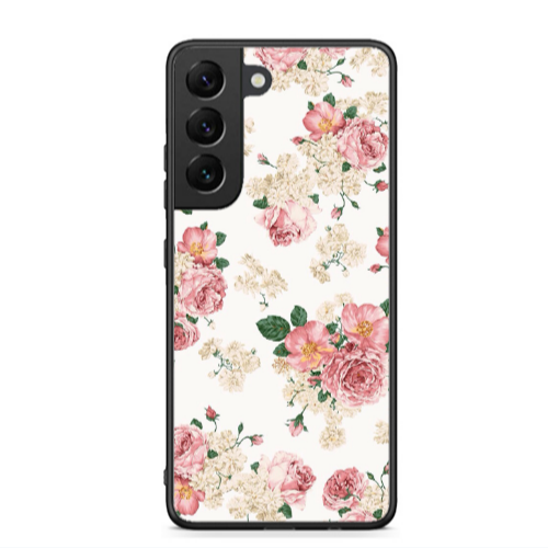 Samsung S22 Pink Flowers 2 Black Glossy Θήκη
