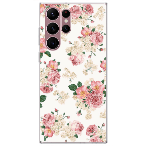 Samsung S22 Ultra Pink Flowers 2 Transparent Silicone TPU Θήκη