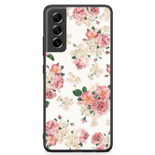 Samsung S21 FE Pink Flowers 2 Black Glossy Θήκη