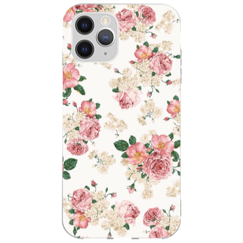 Apple iPhone 12 Pro Max Pink Flowers 2 Transparent Silicone TPU Θήκη